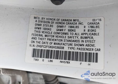 2016 Honda Civic Lx from USA, damaged, VIN 2HGFC2F5XGH536008